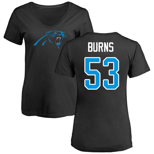 Carolina Panthers Black Women Brian Burns Name and Number Logo Slim Fit NFL Football #53 T Shirt->women nfl jersey->Women Jersey